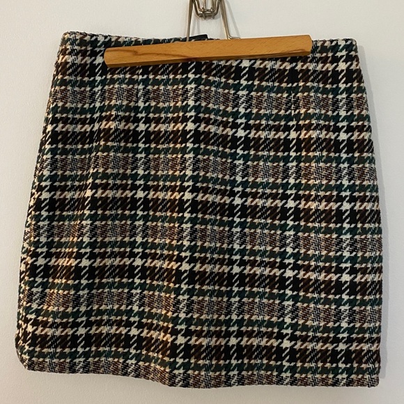 H&M Teal And Neutral Houndstooth Wool Blend Mini Skirt - Picture 1 of 6